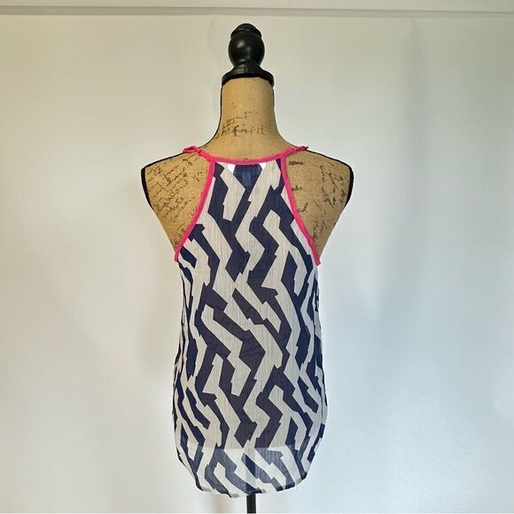 Charming Charlie Women's Geometric Print contrast trim tank sheer top Size S - Picture 3 of 7